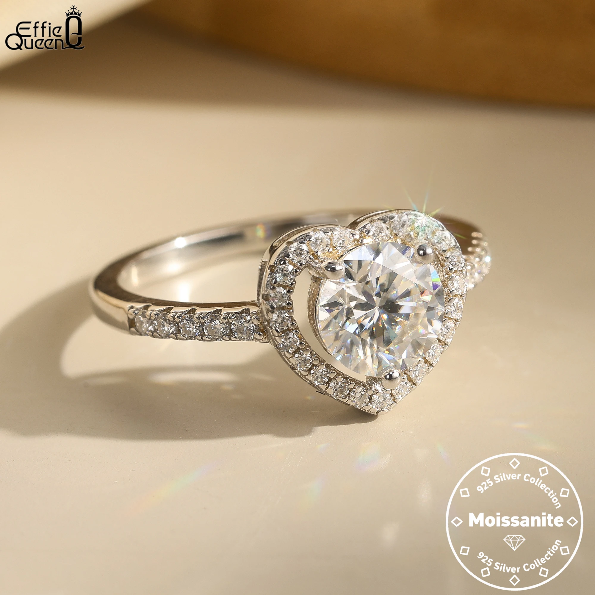 

Кольцо Effie Queen из настоящего серебра 925 пробы с муассанитом 1 карат в форме сердца, романтическое ювелирное украшение для женщин, подарок на свадьбу или День святого Валентина MOR14