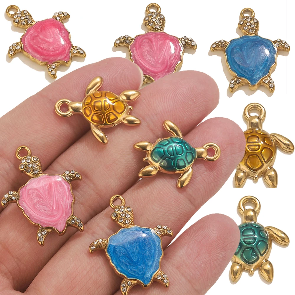 3 Stück Edelstahl Meerestier Schildkröte Emaille Charm für DIY Halskette Armband Ohrring Schmuck handgemachte Accessoires Großhandel