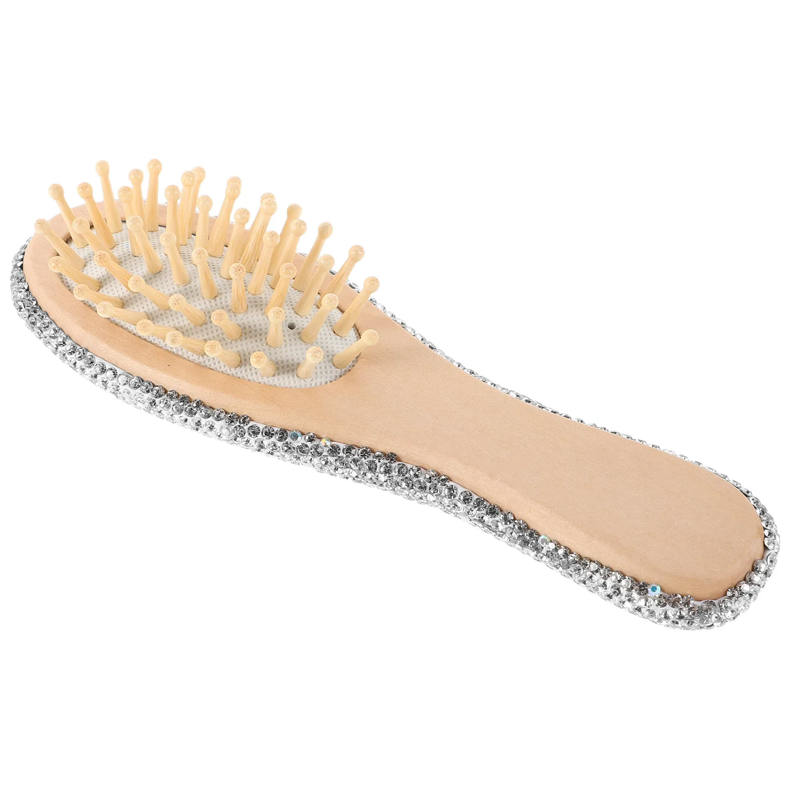 

Rhinestone Massage Hair Comb Portable Wooden Scalp Massager Brush Travel Styling Use Lightweight Glamorous