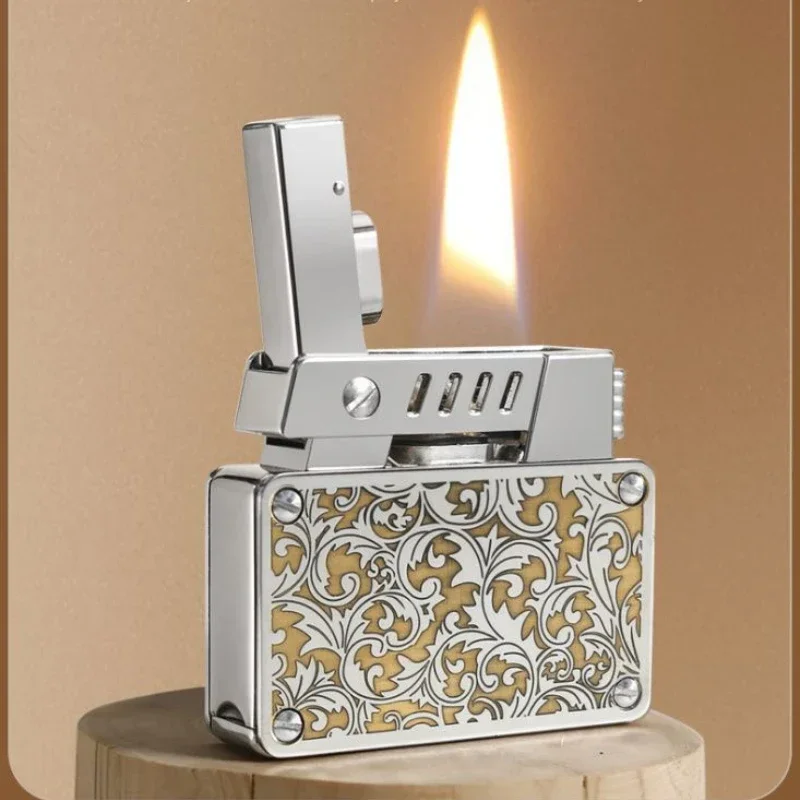 New Creative Engraving Double-sided Sugar Grass Personalized Retro One-click Ejection Ignition Kerosene Lighter Smoking Tool