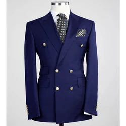 Double Breasted One Piece Navy Blue Jacket Men Suit Blazer Gold Buttons Slim Fit Business Formal Party Prom Wedding Coat