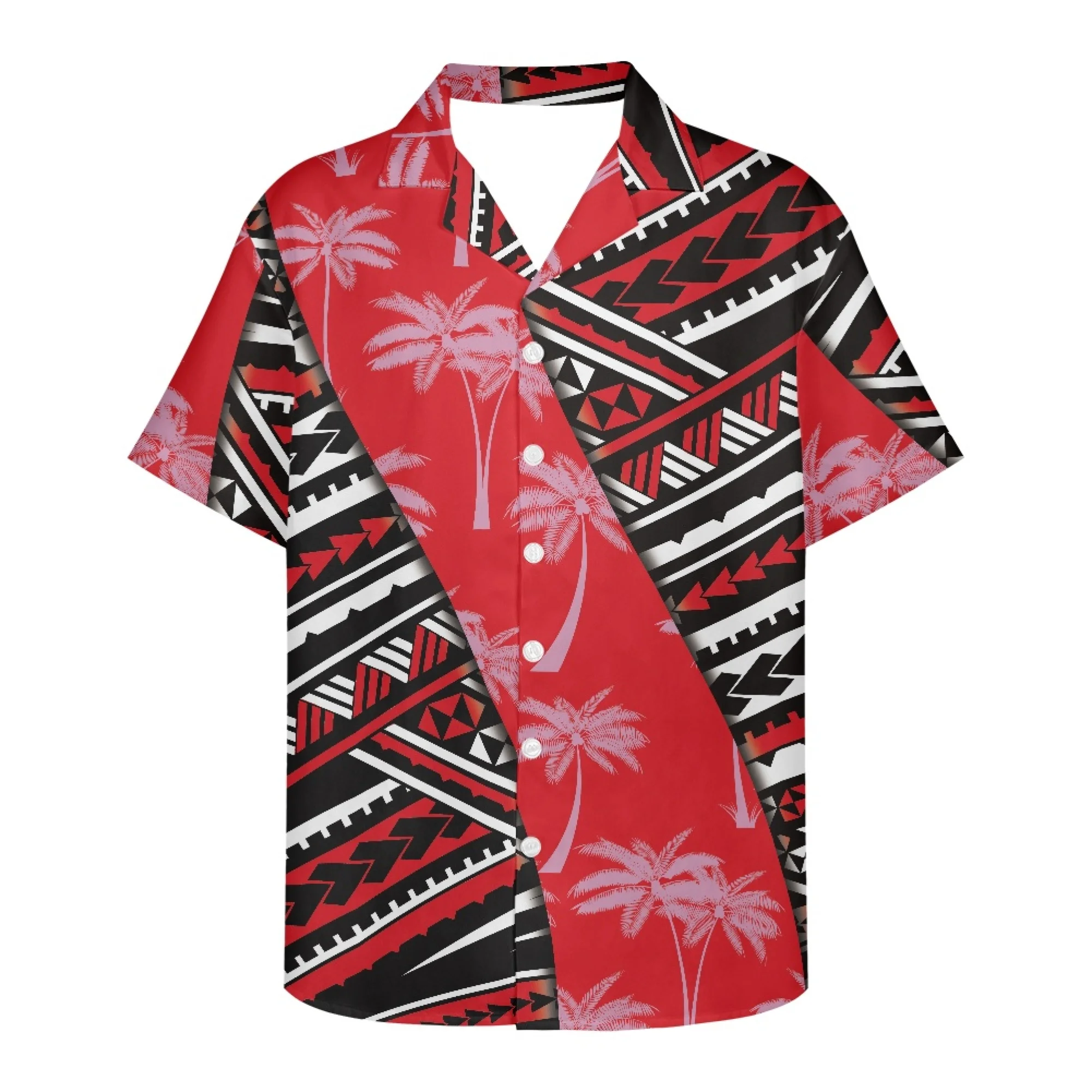 Koele Zomer Casual Shirt Polynesische Traditionele Tribal Tattoo Hawaiian Style Palm Tree Print Creatieve Korte Mouw Voor Mannen