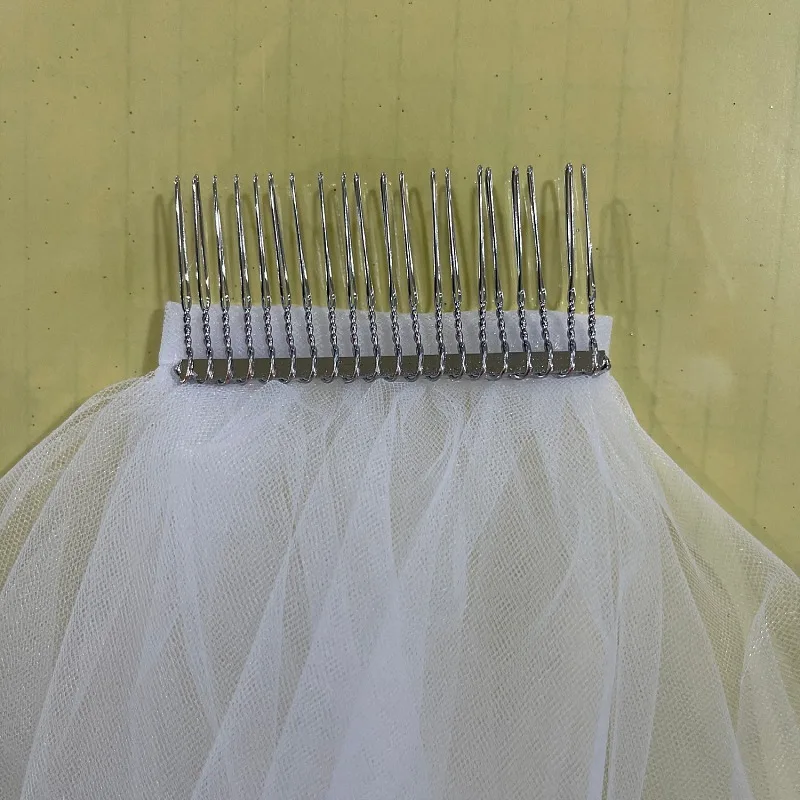 Simples tule véu nupcial com metal pente, dedo curto, casamento acessórios do casamento, 2 camadas