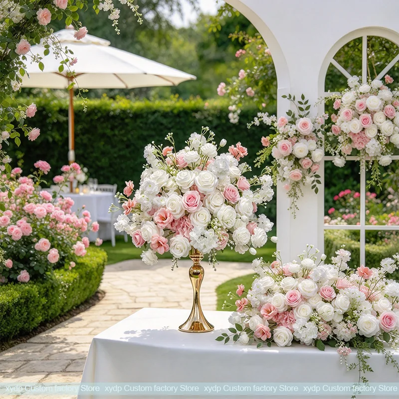 70/60/50/40/30CM Rosa Rosen Baby-Breath Große Blumenkugeln Tischdekoration Luxuriöse Hochzeitstisch-Accessoires Bühnen- und Wegdekoration – Detail 7