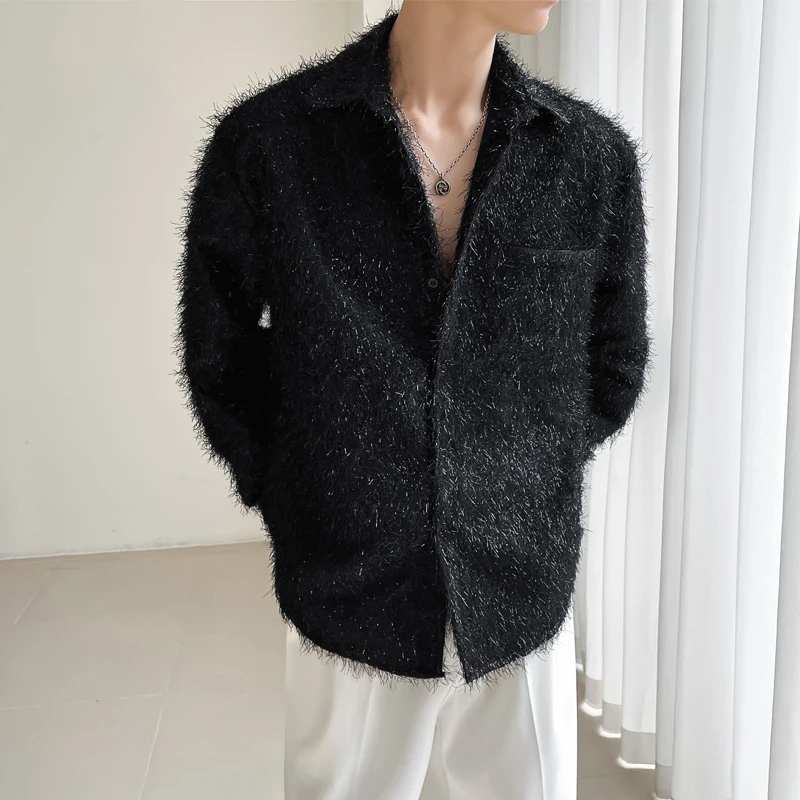 Men 3D Fabric Long Sleeve Loose Casual Streetwear Fashion Stage Party Dress Shirts Male Net Celebrity Vintage Shirts Blouses