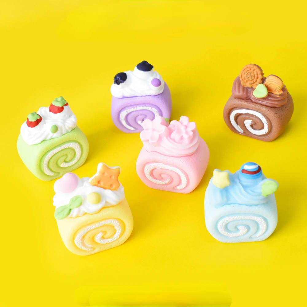 6pcs Mini Cream Cake Sandwich Roll Cake Hand DIY Miniature Scale Food Toys Small Ornaments Pendants Doll Accessories Decoration