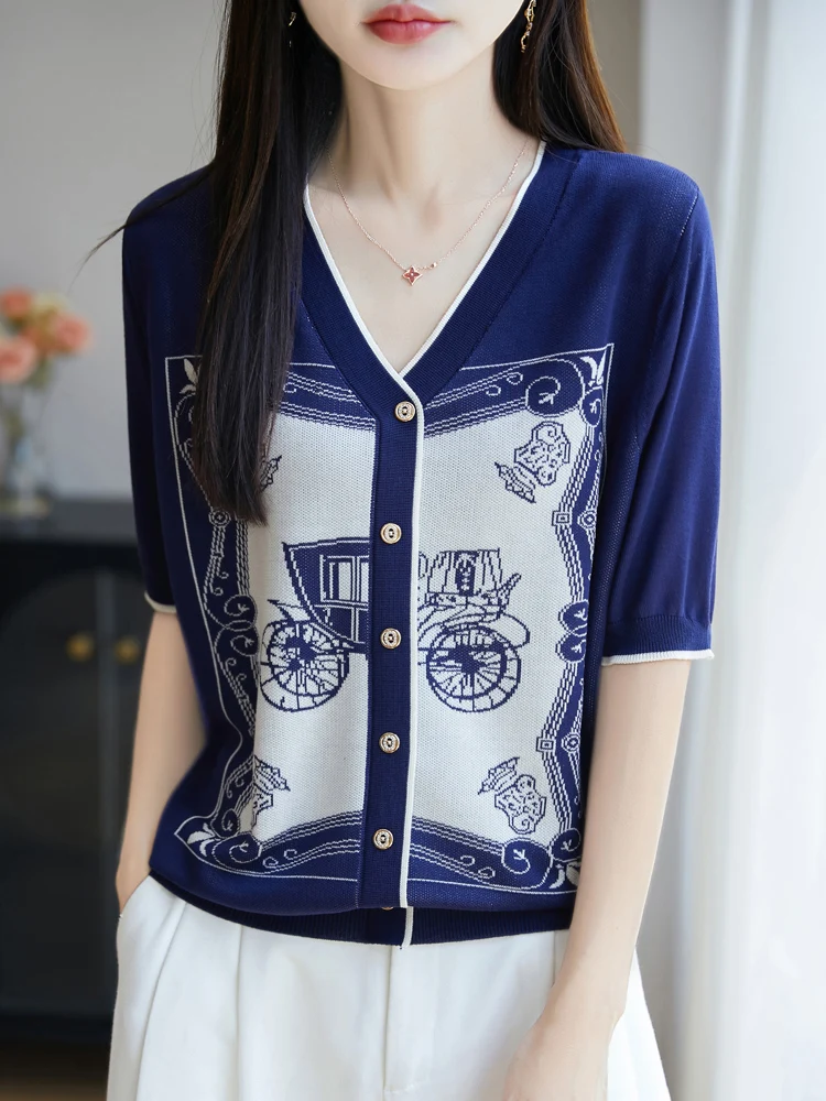 Nueva camiseta de moda de verano para mujer, Jersey fino y suave de punto para mujer, ropa de Lyocell de media manga, camisetas informales, blusas suaves