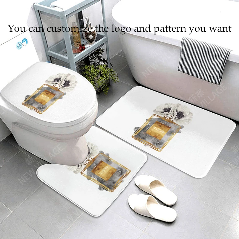 Fashion perfume bottle series bath mat three piece bathroom mat bathroom products can be customized logo pattern