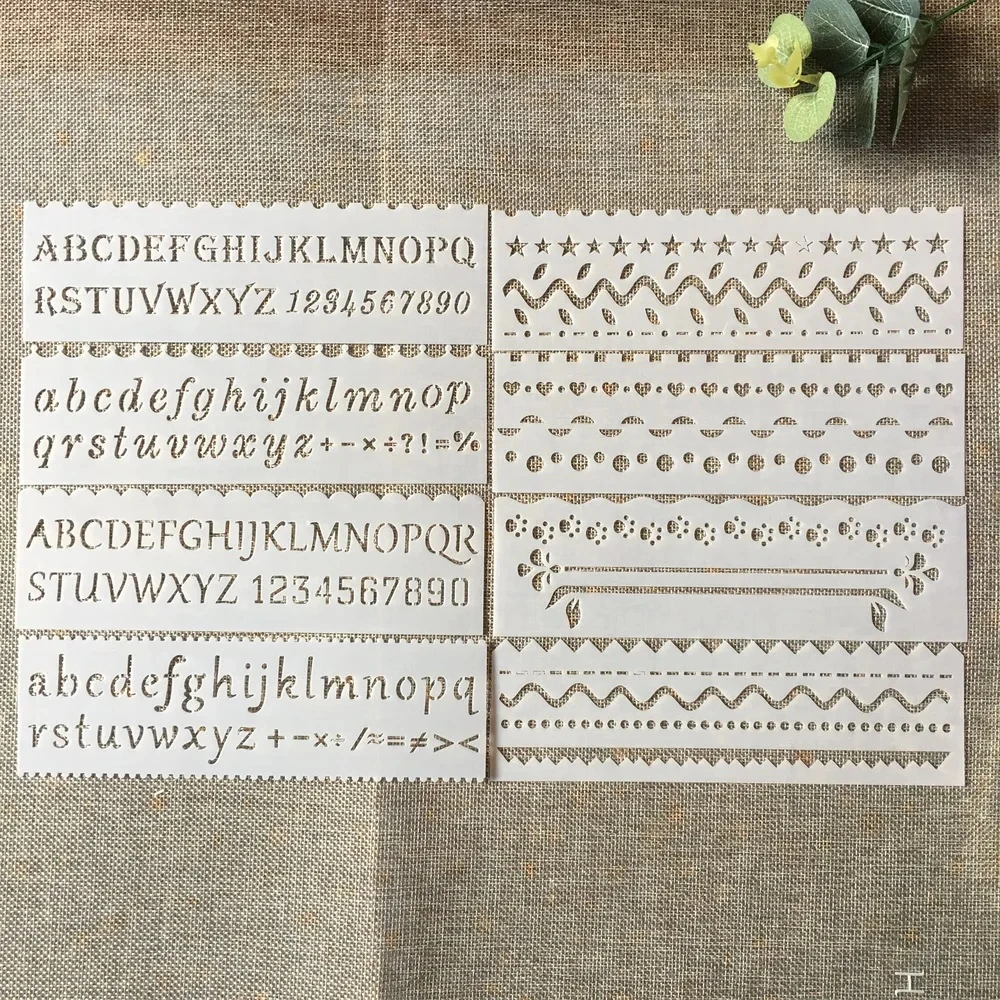8 sztuk/zestaw litery alfabetu DIY nakładania warstw szablony malowanie księga gości kolorowanie tłoczenie Album dekoracyjny szablon kartki