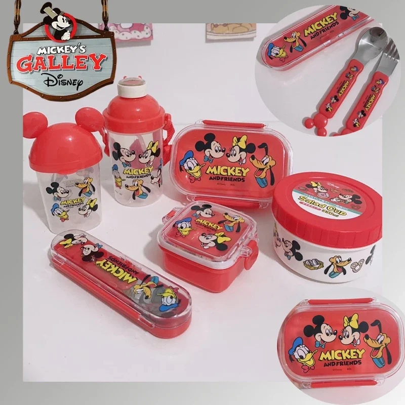 Disney Mickey Children\'s Bento Tableware Cartoon Lunch Box Drink Cup Spoon Fork Snack Containers Salad Cup Kitchen Supplies Gift