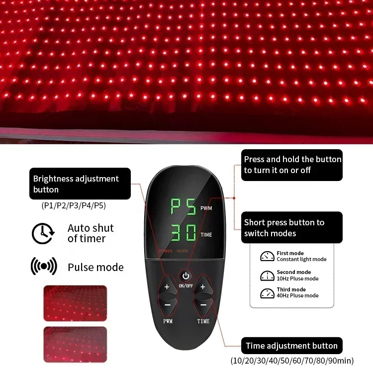 LED Chips  Large Size Full Body Therapy Mat Infrared LED Red Light Therapy Bed Mat for Body Health Care