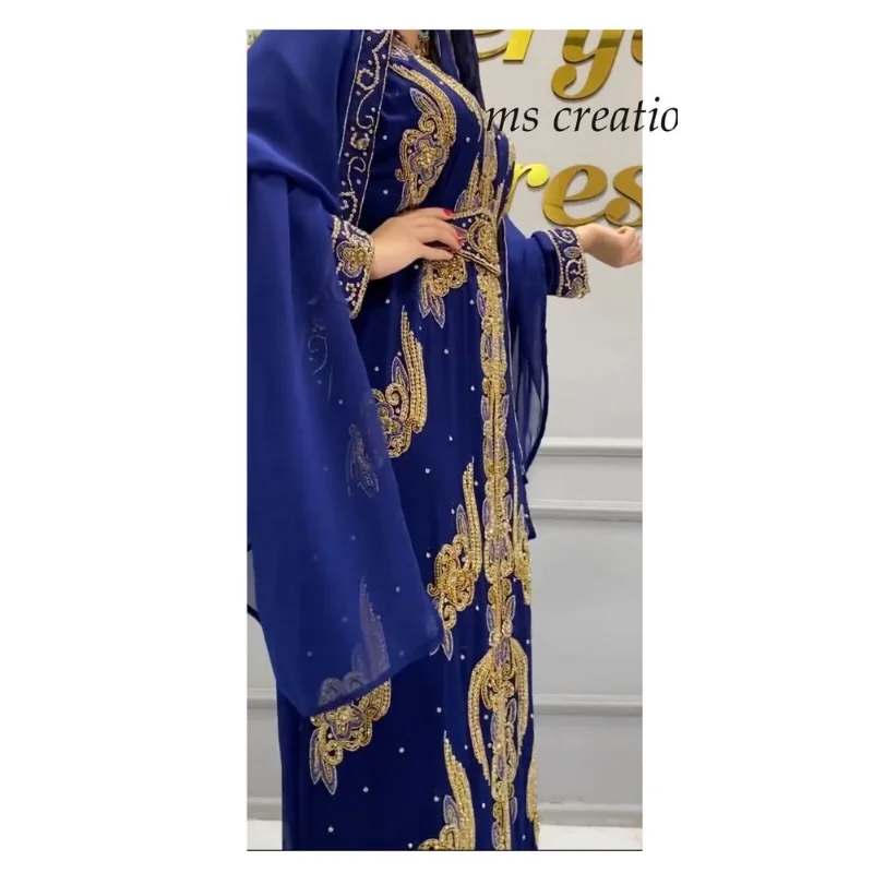 Blue Wedding Kaftans Farasha Abaya Dress Dubai Morocco Formal Dress European and American Fashion Trends