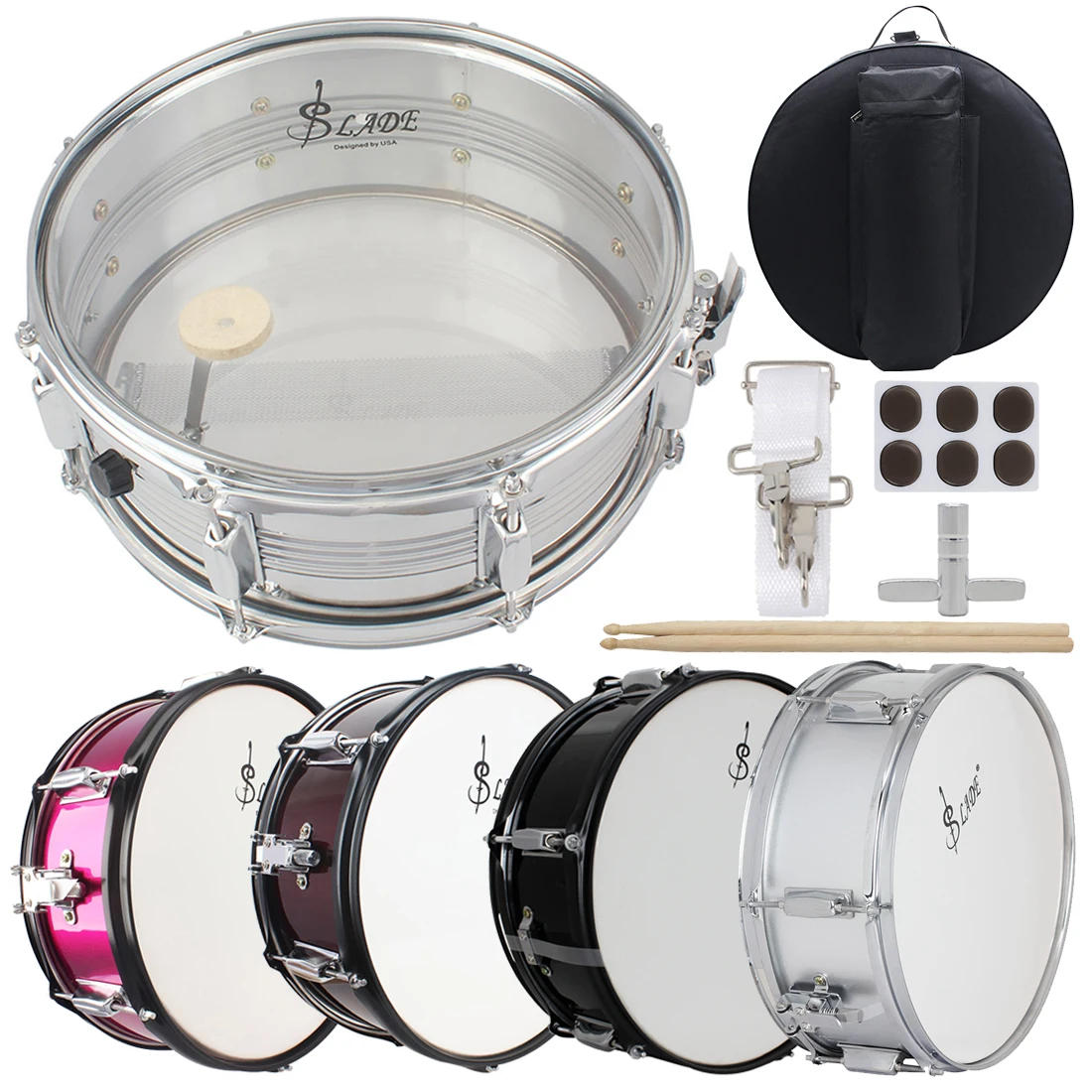 SLADE Snare Drum 14 Inches Snare Drum Set Percussion Instrument With Bag Drumsticks Key Straps Damper For Beginners Practice