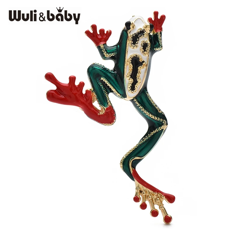 

Wuli&baby Vintage Lovely Frog Brooches Jumping Enamel Animal Brooch For Women's Clothes Backpack Pins Gifts