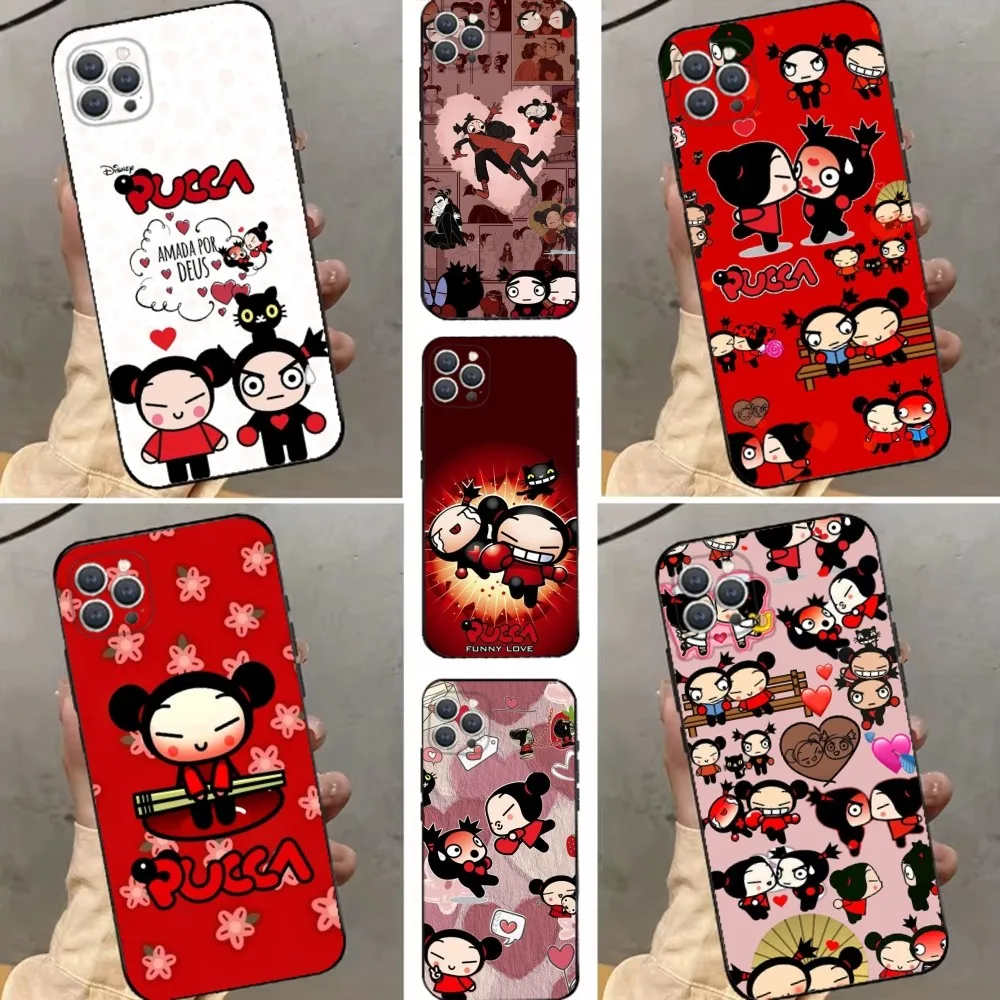 Cartoon P-Pucca Phone Case For iPhone 15,14,13,12,11,Plus,Pro Max,XS,X,XR,SE,Mini,8,7 Soft Silicone Black Cover