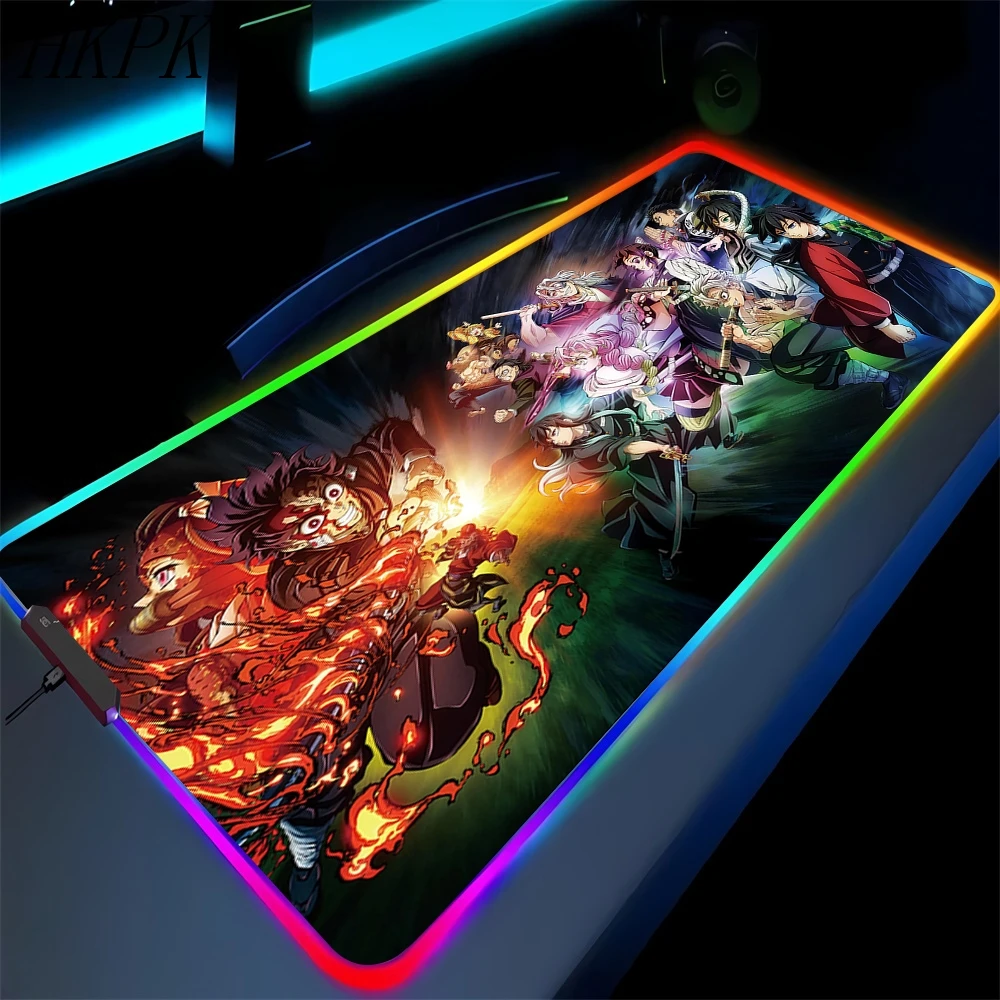 

Anime Colorful Mouse Pad Demon Slayer Desk Mat Rgb Carpet Gaming Mats Led Gamer Keyboard Backlit Cabinet Kawaii Cool Mousepad