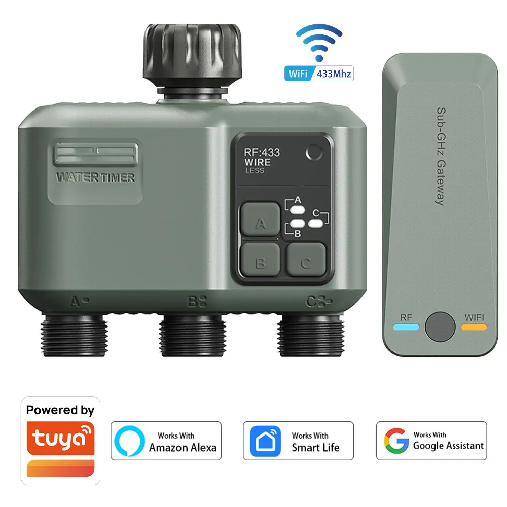 Tuya Wifi+RF433 Smart Garden Sprinkler Water Timer by 3 Way Rain Delay Filter Programmable Automatic Irrigation Controller