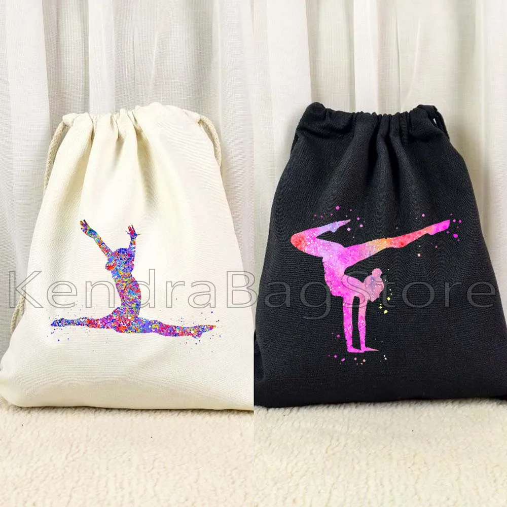 

Colorful Gymnastics Girl Canvas Drawstring Bags Soccer Backpack Gymnast Sports Yoga Dance Tumblin Gifts Gym Sackpack String Bag