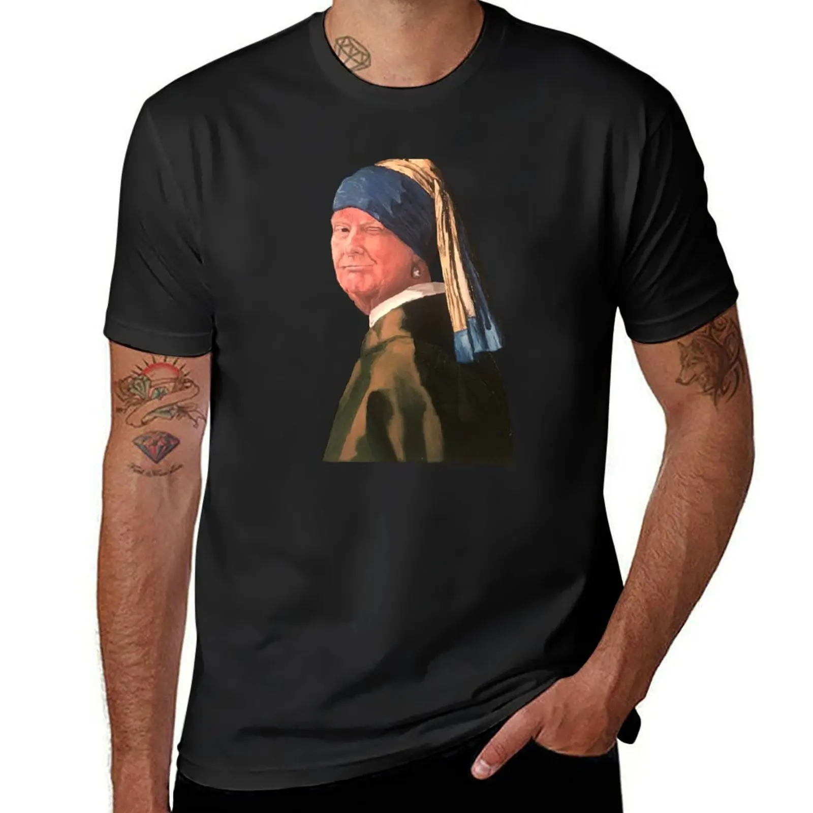 Oil Painting, Girl With a Pearl Earring Reproduction T-Shirt heavyweights cute tops vintage oversized t shirt men