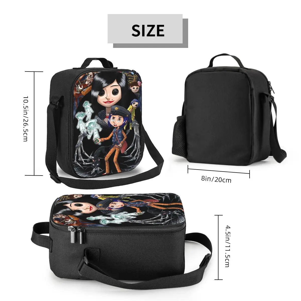 Custom Halloween Horror Film Coraline Insulated Lunch Bags for Camping Travel Waterproof Cooler Thermal Bento Box Women Children