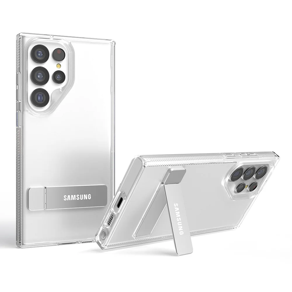 Metalen houderhoes voor Samsung S25 S24 S23 Ultra Plus Case Stand Transparante schokbestendige hoes