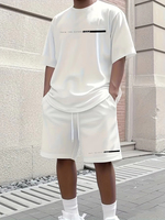 Summer Men's 100% Cotton Casual Loose Version Large Letter Printed T-Shirt Shorts Two-piece Set High Street Neutral Style