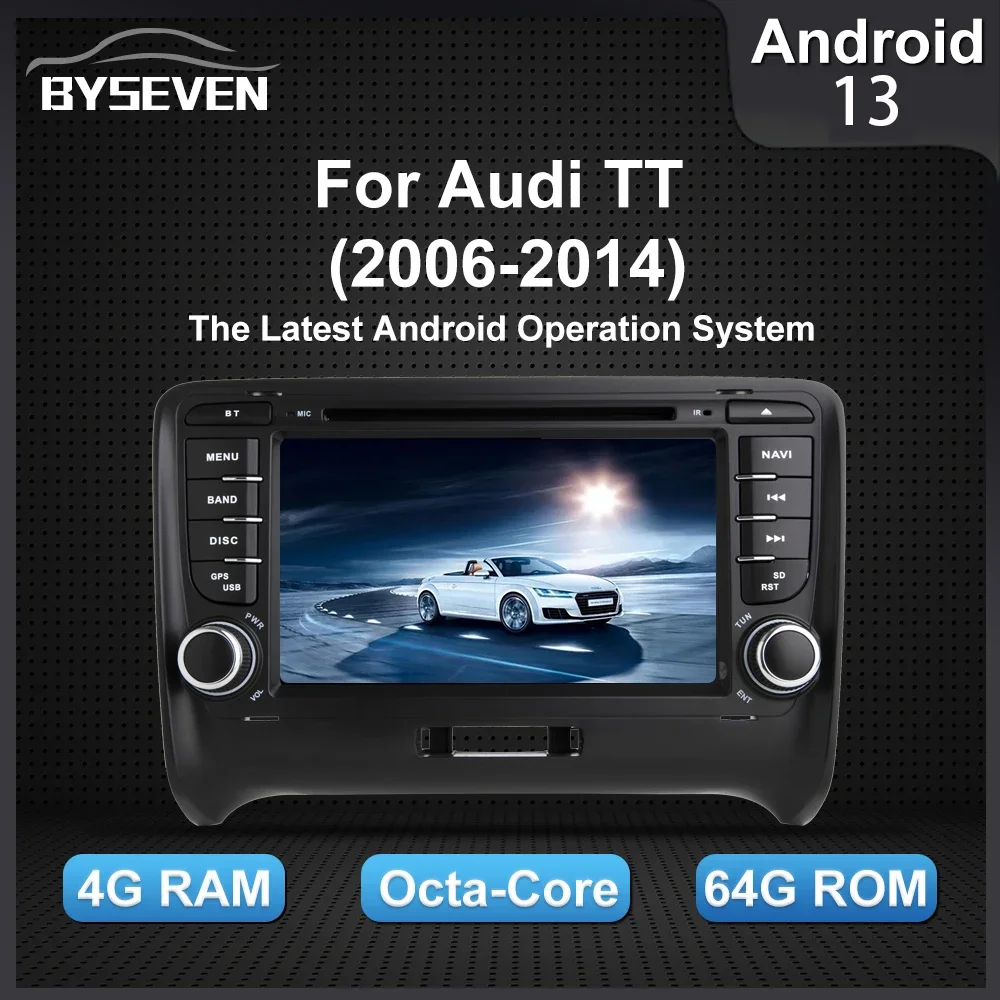 BySeven Android 13 For AUDI TT MK2 2006-2012 Car Multimedia Player GPS Navigation Head Unit Stereo IPS DSP Video CD DVD Player