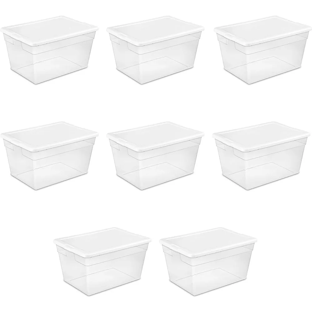 

Clear With White Lid Storage Box Blankets Towels in Closet Plastic Container to Organize Clothes 8-Pack Freight Free Organizer