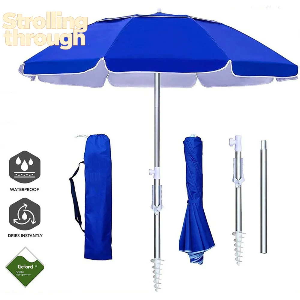 

Folding portable aluminum alloy beach umbrella windproof breathable belt handle bottom spiral plug