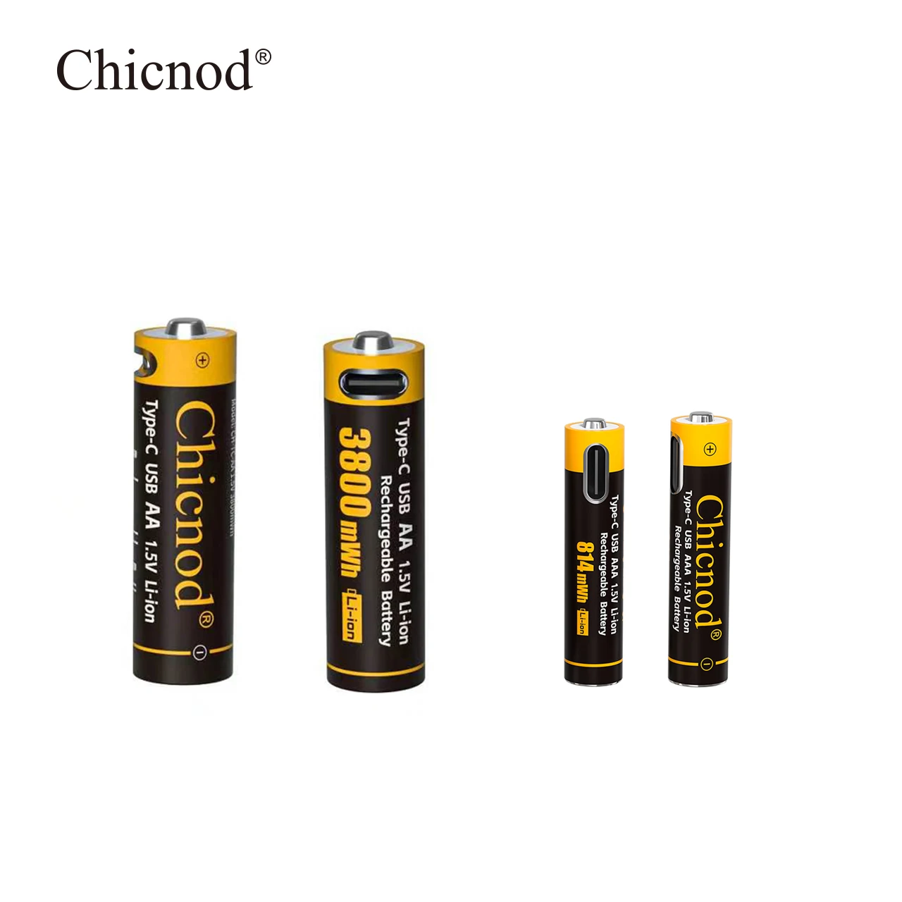 Zestaw akumulatorów litowych Chicnod AA AAA 1.5V 3800mWh 814mWh, akumulatory Li-ion, szybkie ładowanie USB Type-C, inteligentna ochrona. — 2