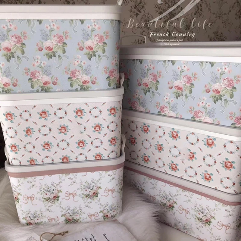 

Large Capacity Storage Box Korean Retro Rose Clothes Fit Box Desktop Toy Storage Basket Home Room Storager Organizer With Lid