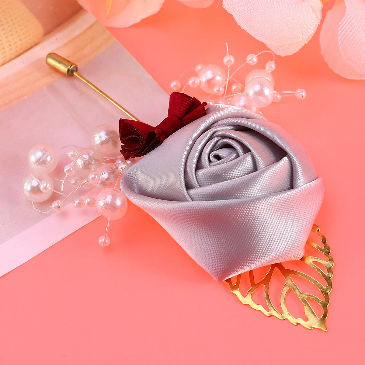 

2pcs Floral Brooch Pearl Rose Pin For Wedding Bridal Banquet Dress Coat Decor Boutonniere Accessory Elegant Clothing Jewelry