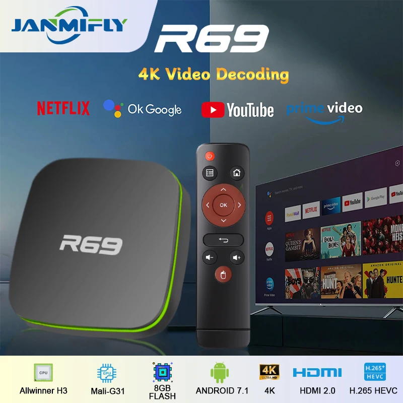 R69 Android tv box 4K Ultra HD Smart TV Box WiFi Fast Stable Transmission Media Player 1GB8GB Netflix Youtube 3D Set top box