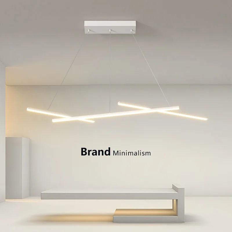 Modern LED Pendant Lamp para Jantar, Sala de estar, Quarto, Minimalista Iron Art Line, Strip Pendurado Luz, Home Decor, Luminária