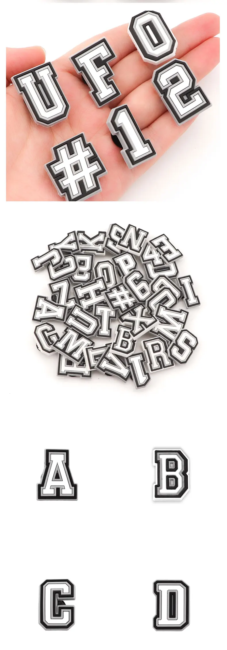 1 Stück Buchstaben-Charms für Clog-Sandalen, Schuhdekoration 0-9 # Zahl Alphabet ABC-Z Charaktere DIY Schuhe Pins für Jungen Mädchen Männer Frauen – Detail 4