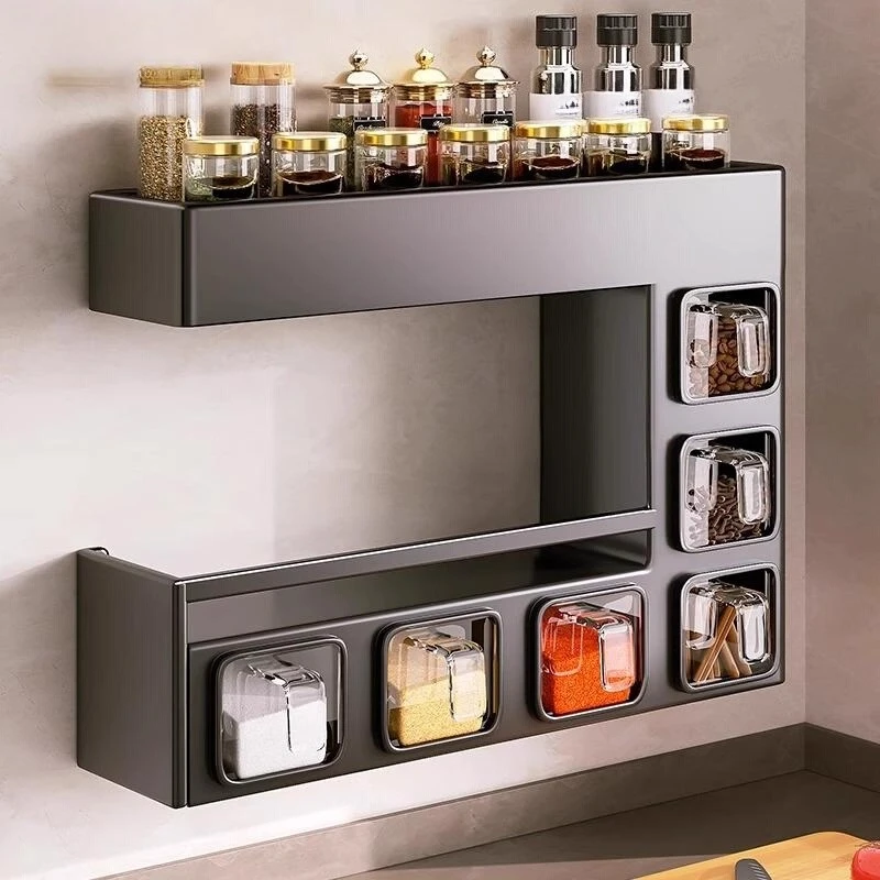 

Seasoning bottle and can rack box household kitchen storage sealed moisture proof wall hanging
