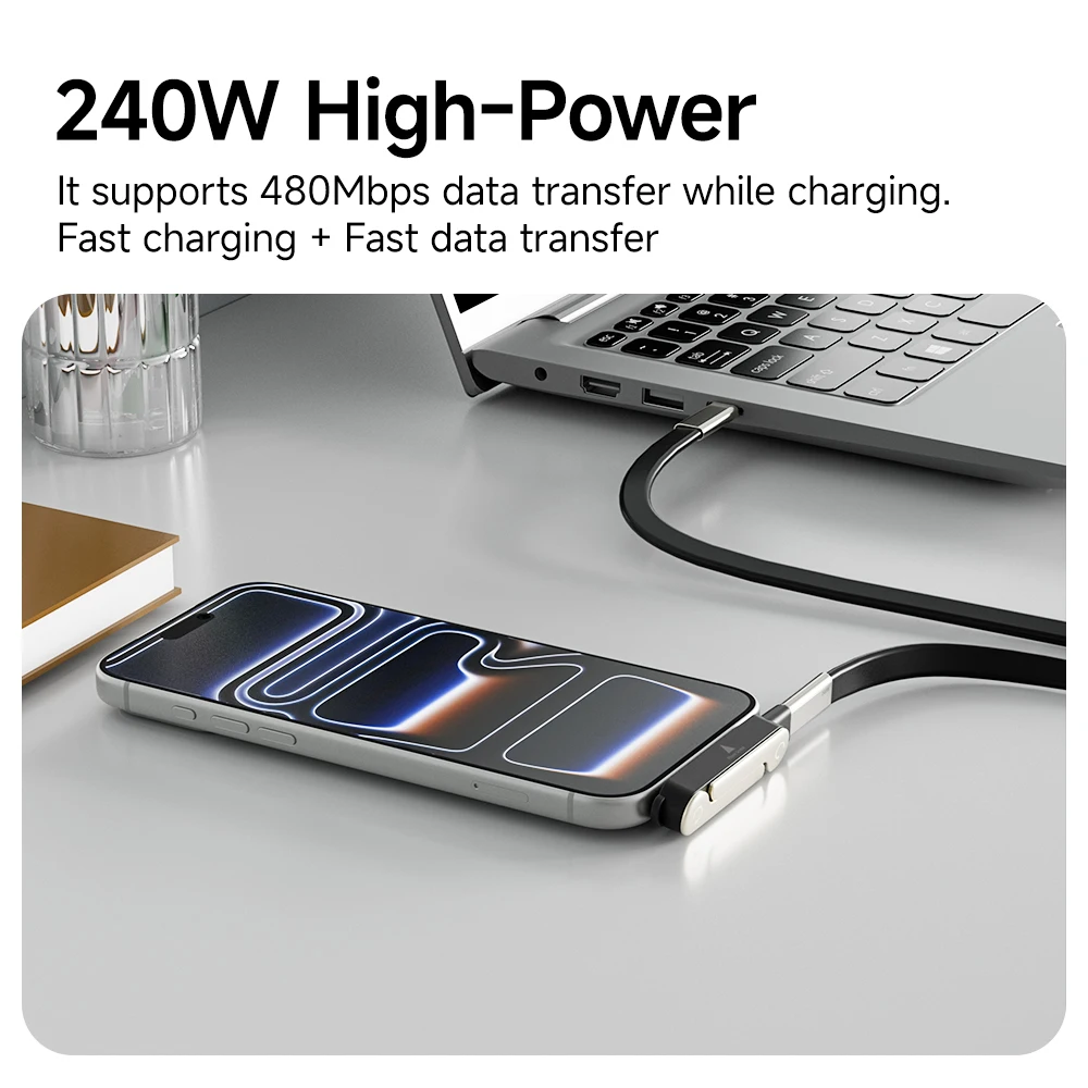 

Foldable Phone Stand Charger Cable 240W USB C to Type C Protable Liquid Silicone Fast Charging Cable For Traveling Outside