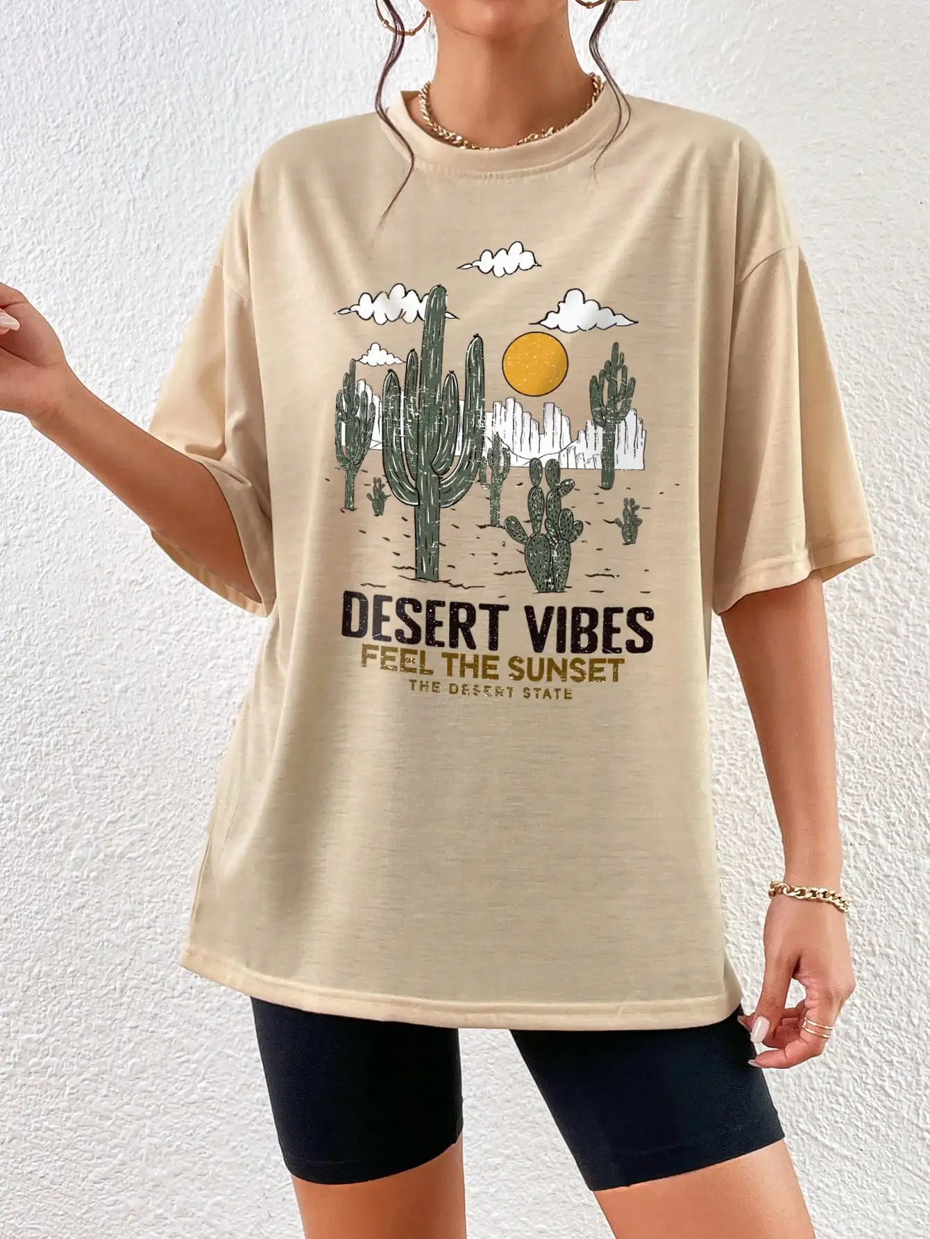 Desert Vibes Feel The Sunset The Desert State Cotton Tee Top Individual Summer Tshirt Comfortable Soft Tee Top Oversized Tshirts