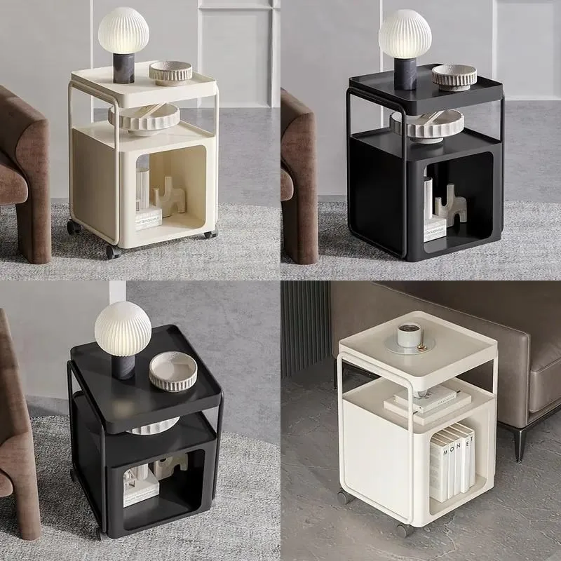 Cream White Ribbon Wheel Side Table Modern Simple Storage Corner Table Living Room Wrought Iron End Table