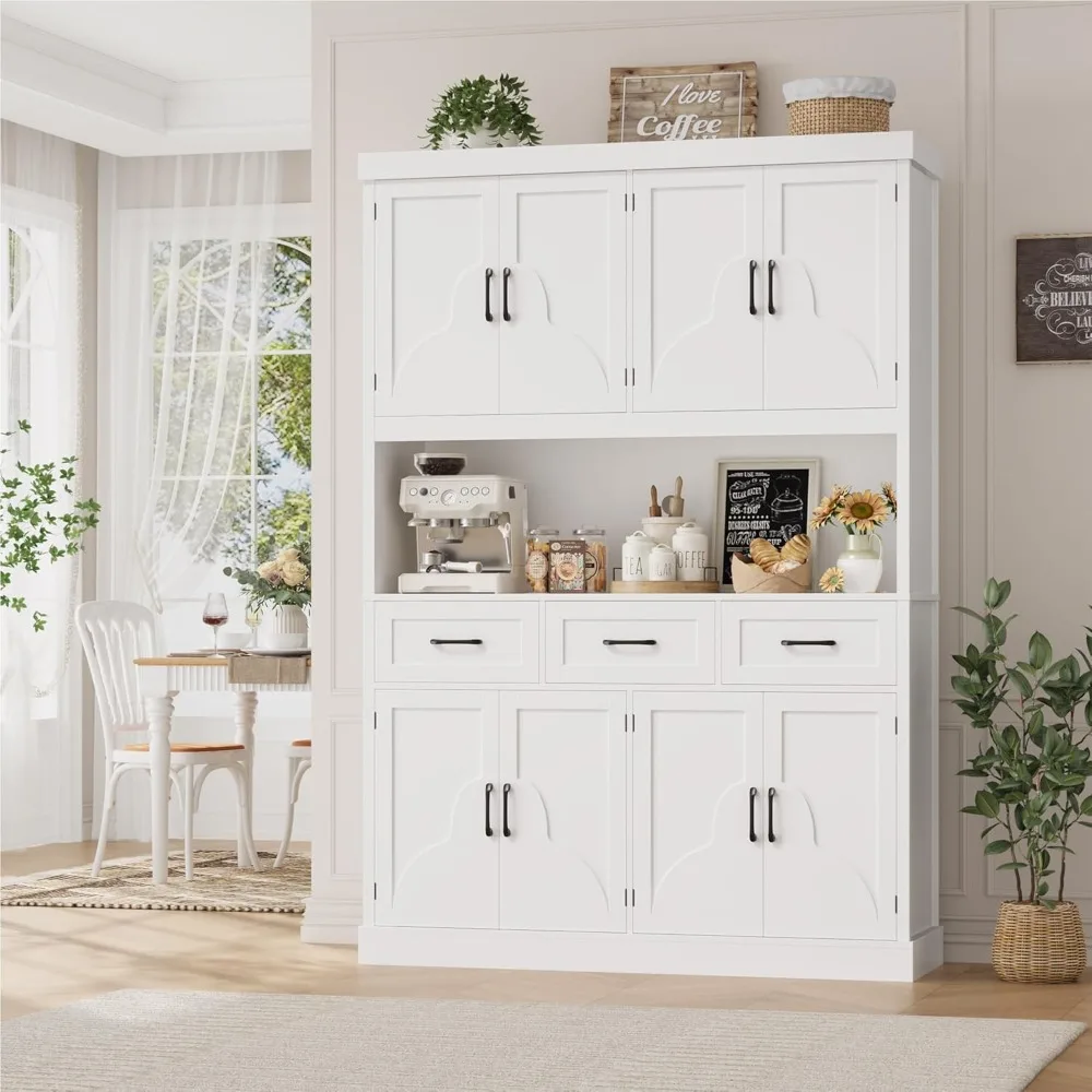 

76" Tall Kitchen Pantry Storage Cabinet, 55“ Wide Kitchen Hutch Cabinet with Storage Drawers, Large Food Pantry with Microwave