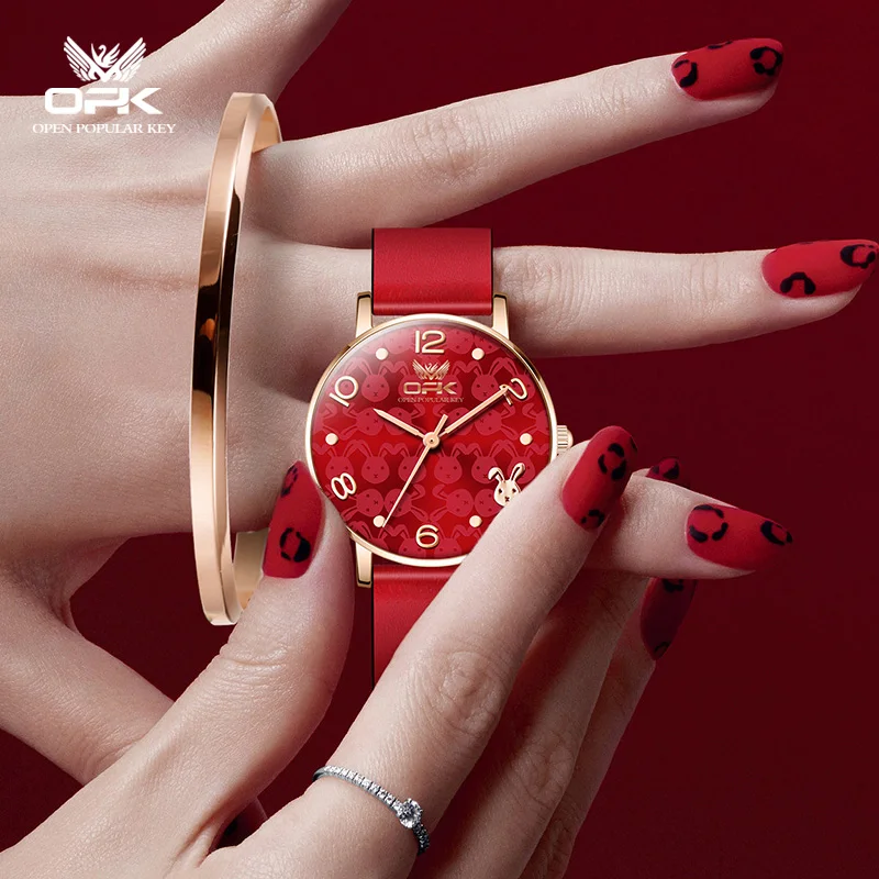 OPK 브랜드 방수 3 핀 토끼 문자 숙녀 쿼츠 시계 8622