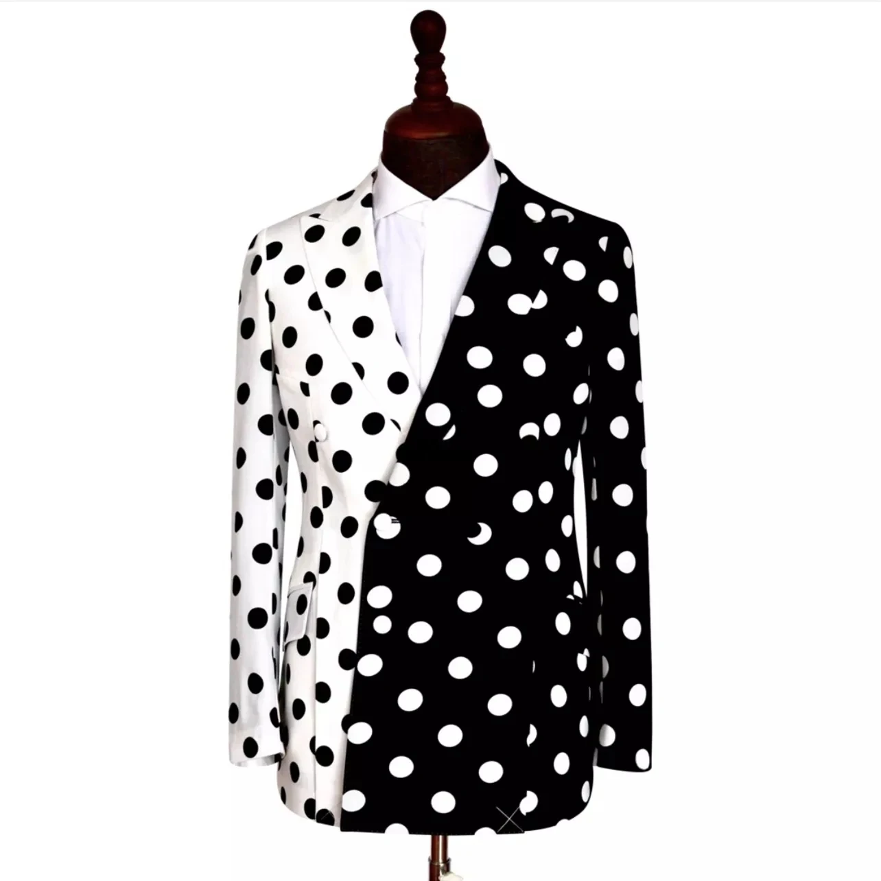 

Big Polka Dot Men's Suits Custom Made Black Ivory Color Matching Wear Coat Wedding Groom Peaked Lapel Slim Blazer 1 Piece Jacket