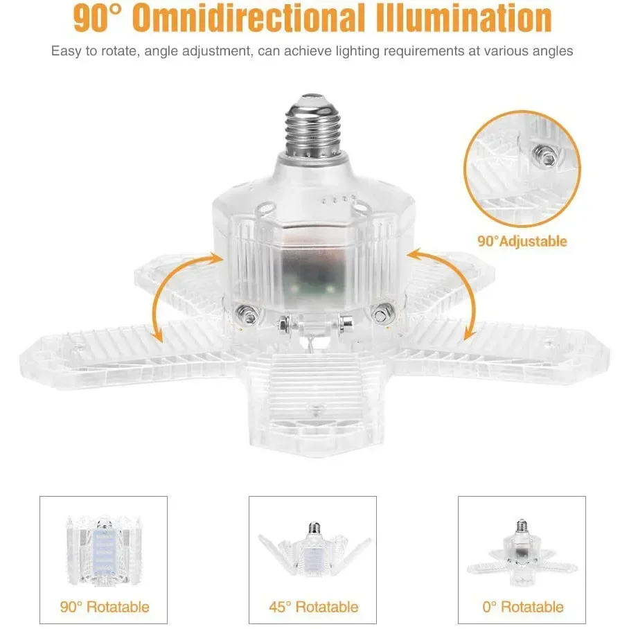 ไฟ LED หม้อแปลงห้าใบแบบพับได้5 + 1, หลอดไฟโรงรถสำหรับงานอุตสาหกรรมความสว่างสูง1/2/4ชิ้น80/100/120W