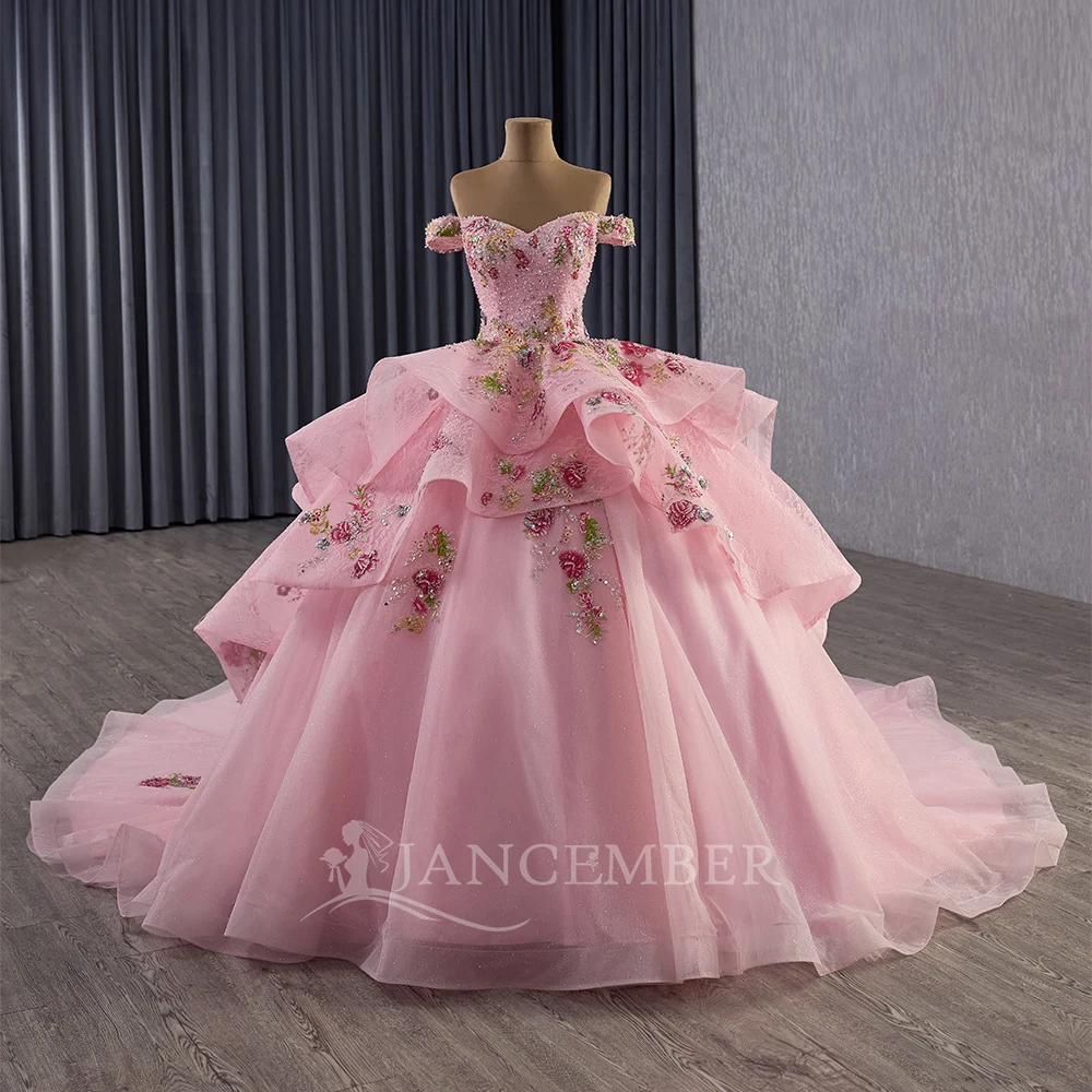 

Платье Quinceanera с открытыми плечами из органзы Sweet 16, бальное платье Vestidos 15 Anos, блестящие платья принцессы de 15 quinceañeras