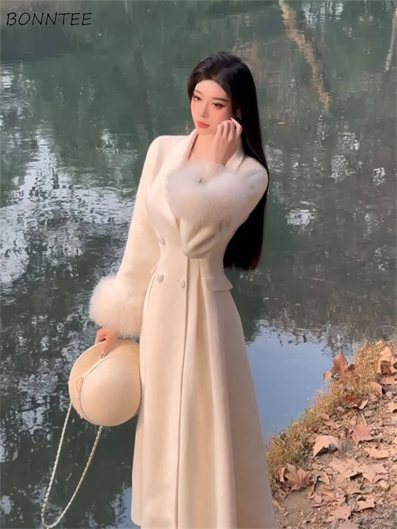 

Blends for Women Furry Patchwork Korean Fashion Autumn Winter Outerwear Elegant All-match Harajuku Gentle Stylish Office Trendy