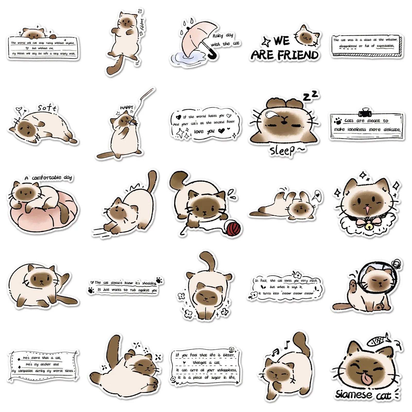 

50PCS Cartoon Cute Siamese Cat‌ Funny Meme Sticker Cute Doodle Decal Children's Toys Gift Decoration Wardrobe Desk Bicycle