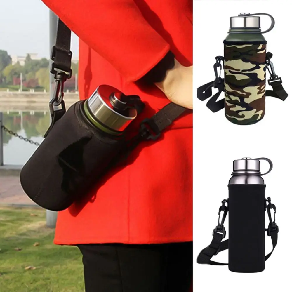 1Pcs Water Bottle Cover Bag Pouch With Strap Neoprene Water Pouch Holder Shoulder Strap Black Bottle Carrier Insulat Bag
