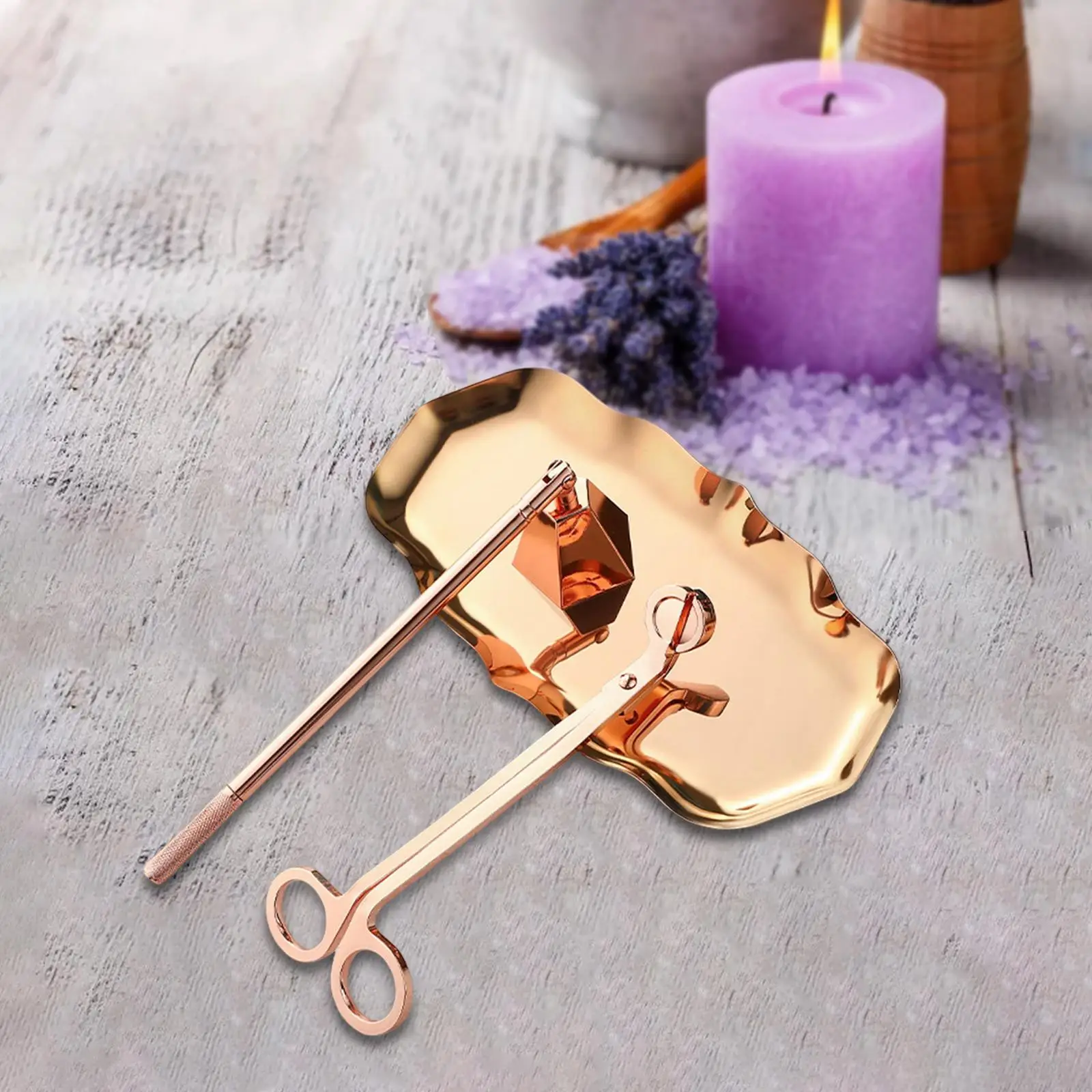 مجموعة ملحقات الشموع المكونة من 3 قطع، صينية تشذيب شمعة الفتيل R باللون الذهبي #3