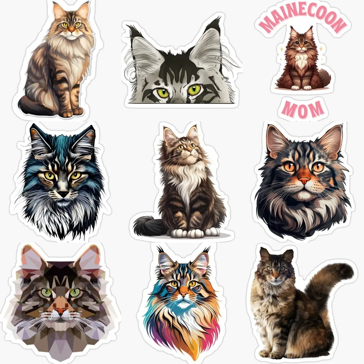 Creative Cat Maine Coon Cat Cute Pets PVC Material Stickers for Decorate Car Van Motorcycle Bicycle Wall Helmet Motorcycle Decal