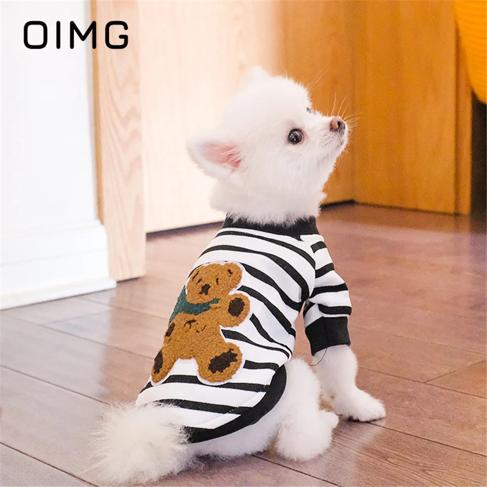 OIMG Casual Warm Pet Sweater Black White Striped Puppy Pullover Labrador Pomeranian Scarf Bear Small Medium Large Dogs Clothes